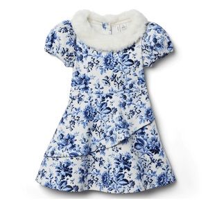 Janie & Jack Floral Faux Fur Collar Dress
